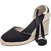 U-lite Womens Espadrille Wedge Sandals Closed Toe Platform Lace Up Ankle Strap Slingback Summer Dress Shoes