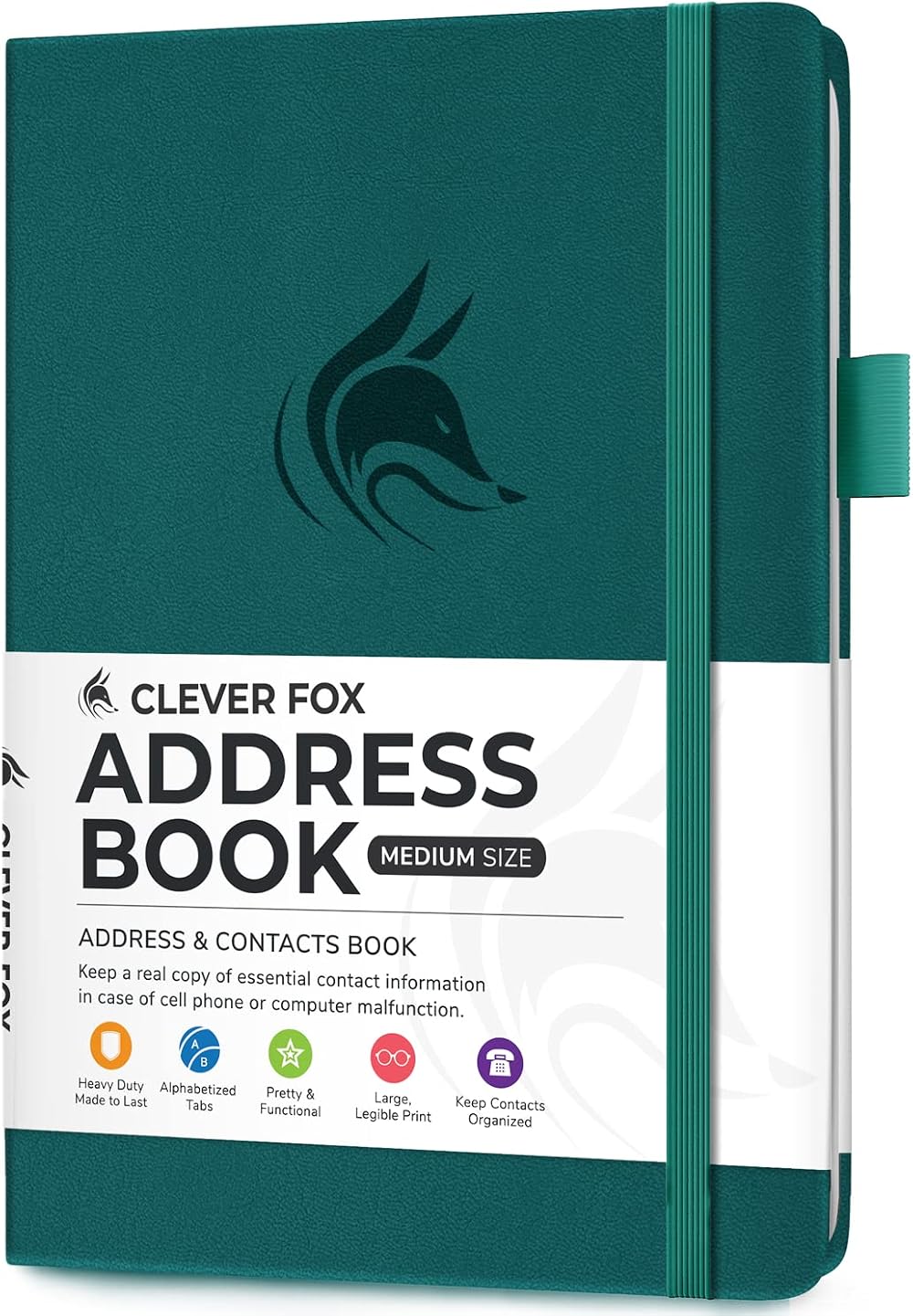 Clever Fox Address Book PU Leather Medium 13.5x19cm with Alphabetical Tabs Dark