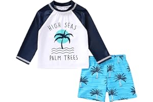 Happy Town Toddler Boys Swimsuits Rashguard Sets Long Sleeve Swim Shirt Trunk Bathing Suits Swimwear Summer Outfits Clothes
