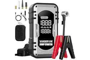 Portable Car Battery Jump Starter with Air Compressor, VANXIPOW 4500A 150PSI (9.0 L Gas/8.0L Diesel), 12V Jump Box Car Battery with 600 Lm LED Light, with Large LED Display, Power Bank