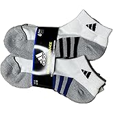 Adidas Performance Aeroready Cushioned Low Cut Socks for Men and Women, Men's Shoe Size 6-12, White - Gray with Blue/Black Stripes (6 pairs Total)