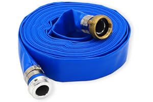 D-WEIXIN 1.5” ID x 100ft PVC Lay Flat Discharge Hose with Aluminum Pin Lug Fittings, Heavy Duty Reinforced Blue Backwash Pump Hoses for Swimming Drain Pools and Clean Filters