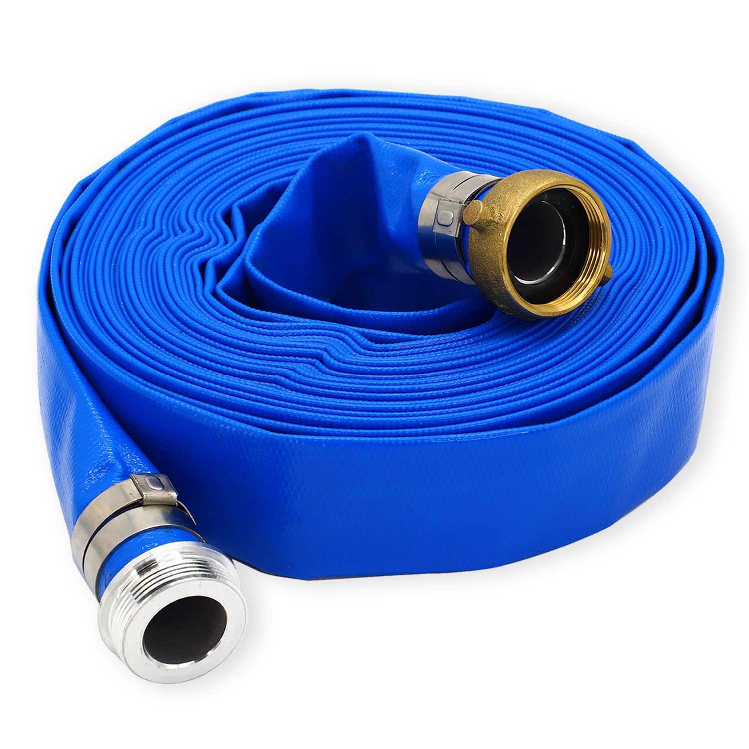 Photo 1 of D-WEIXIN 1.5" ID x 50 ft PVC Lay Flat Discharge Hose with Aluminum Pin Lug Fittings, Heavy Duty Reinforced Blue Backwash Pump Hoses for Swimming Drain Pools and Clean Filters