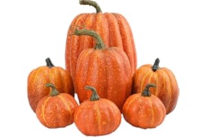 RIPTEADRY Fall Pumpkin Decor | 7 PCS Large Orange Fake Pumpkin Fall Decorations, Artificial Pumpkins Harvest Faux Foam Pumpkins for Fall Autumn Halloween Thanksgiving Decorations Outdoor