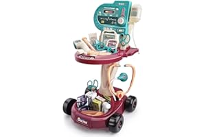 Deejoy Toy Doctor Kit for Kids , Pretend Medical Station Set for Boys & Girls，24 Accessories Mobile Cart with Lights, Eye Chart,, Thermometer, Stethoscope, Pulse Machine，Great Gift for Toddlers
