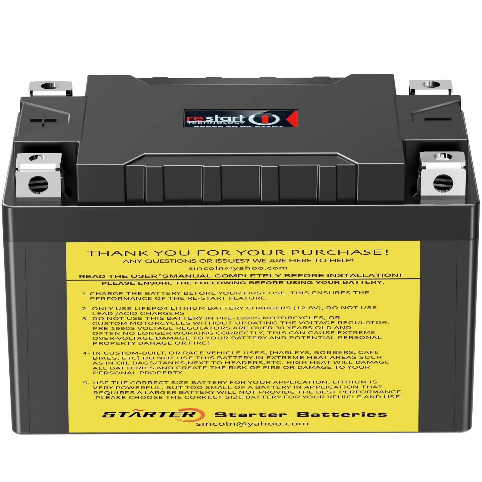 Photo 1 of Lithium LiFePO4 12V 360A 6Ah Motorcycle Battery, with Re-Start Button,High Performance-Maintenance Free Battery for ATV, UTV, Scooters, Quads, Riding Lawn Mowers, Generators