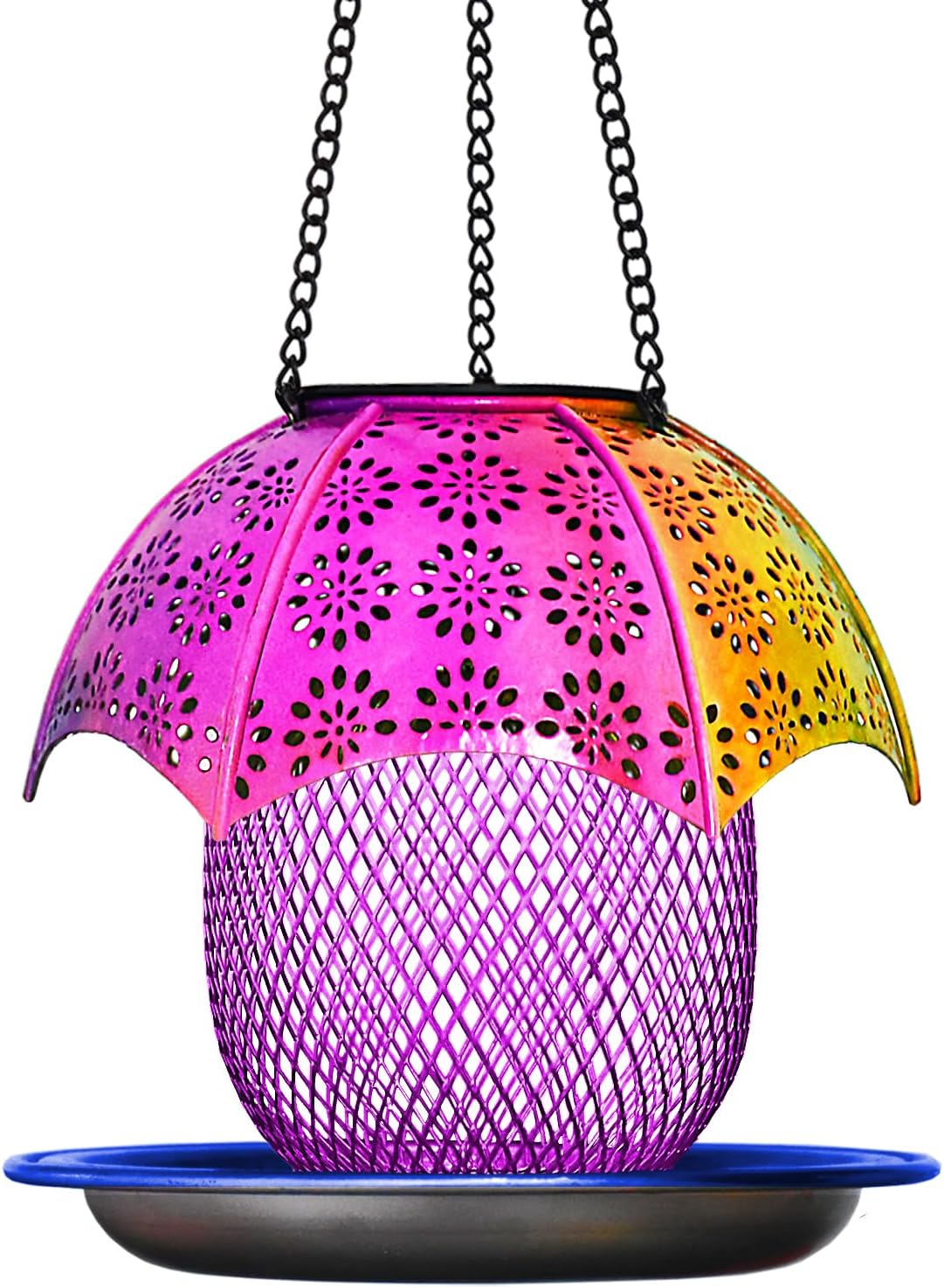 Backyard Birding & Wildlife - 2023 New Solar Bird Feeders for Outside with Automatic Color Changing LED Lights, Metal Wild Bird Feeders Provides 2LBs Capacity, Hanging Bird Feeder Makes an Ideal Gifts for Bird Lovers (Red)