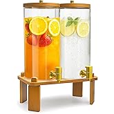 VERSSURE 2PCS Drink Dispenser, 1.5 Gallon Each Glass Beverage Dispenser with Wood Stand and Stainless Steel Faucet Ideal for Juice, Lemonade, and Tea,Large Drink Dispenser for Parties and Home Use