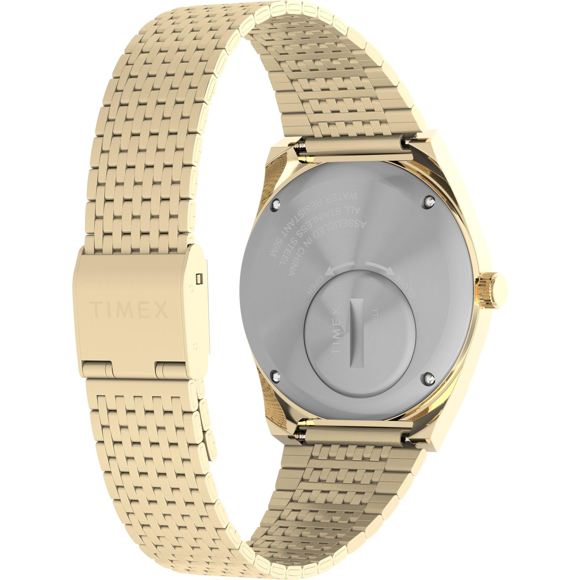 Timex Herren-Armbanduhr mit Falkenauge, 38 mm, goldfarbenes Armband, schwarzes Zifferblatt, goldfarbenes Gehäuse 5