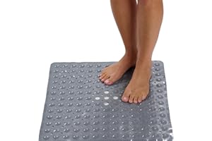 ENKOSI 21 x 21 inch Square Non-Slip Shower Mat – Anti-Slip Shower Mats for Inside Shower – Secure Grip for Shower Stall Floors – Quick-Dry with Drain Holes (21x21 Grey)