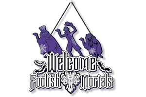 ALOTFS Halloween Welcome Foolish Mortals Wood Signs, Halloween Haunted House Decorations for Home Garden Door Hanging Printed Welcome Foolish Mortals Sign, Fun Haunted House Decor