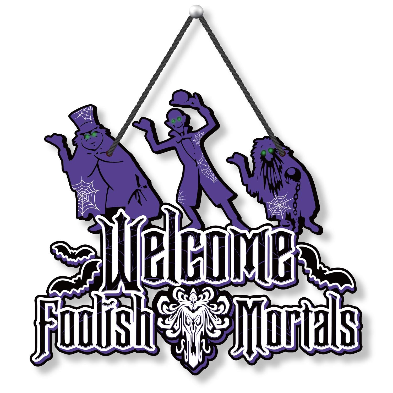 Photo 1 of Halloween Welcome Foolish Mortals Wood Signs, Halloween Haunted House Decorations for Home Garden Door Hanging Printed Welcome Foolish Mortals Sign, Fun Haunted House Decor