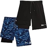 Reebok Boys Athletic Shorts 2 Pack – 2-in-1 Boys Basketball Shorts with Compression Liner – Quick Dry Running Shorts