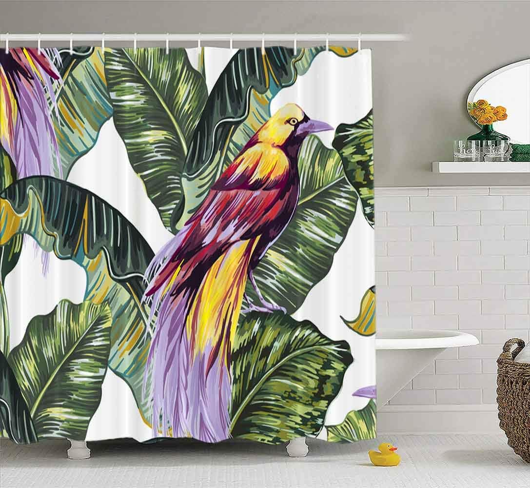 EMMTEEY Bird Shower Curtain, Tropical Floral Pattern