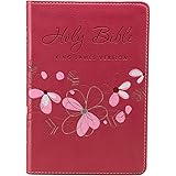 KJV Holy Bible, Compact Floral Pink Faux Leather w/Ribbon Marker, Red Letter, King James Version