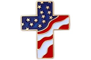 PinMart Patriotic Cross with Waving American Flag– Waving U.S.A. Flag - Enamel Lapel Pin - SecureClutch Back for Hats, Scarves and Backpacks