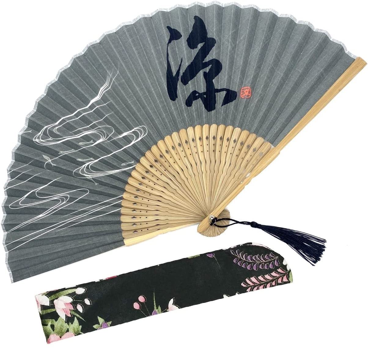 1SourceTek 8.27"(21cm) Folding Hand Held Fan - with a Fabric Sleeve Protection For Gifts - Japanese Vintage Retro Style
