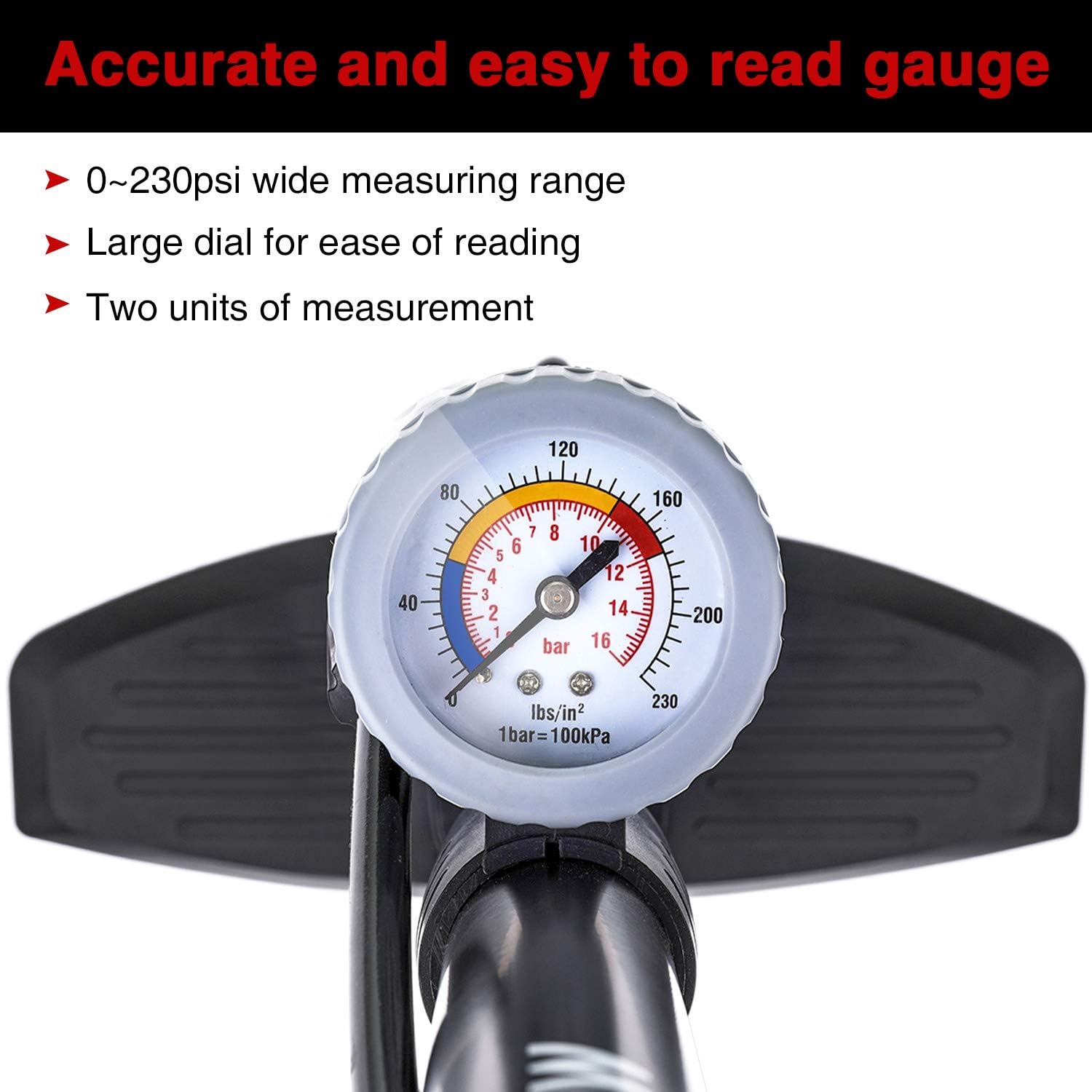 Audew Bike Floor Pump with Gauge - 230Psi Presta/Dunlop and Schrader Dual Valves Bicycle Tire Pump - Steel Structure Floor Pump for Bike, Including Glueless Puncture Kit, Inflating adapters : Sports & Outdoors