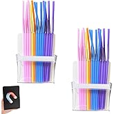 Magnetic Straw Holder & Magnetic Straw Holder for Fridge - Reusable Straws Storage Cabinet Organizer, Cupboard, Counter - Kitchen Storage Container for Drinking Straws 2pack