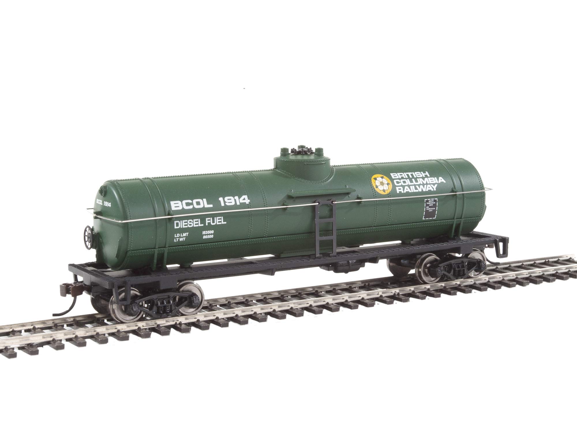 Walthers Trainline HO Scale Model British Columbia Railway Tank Car, Green/Yellow/White