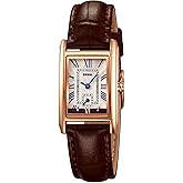 Women Quartz Watch Lady Stylish Rectangle Dress Watch with Leather Strap and Blue Crystal Crown