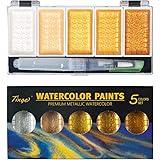Tinge Portable Metallic Water Color Paint, 5 Shimmery Colors, Artist Glitter Solid Watercolors with 1 Water Brush Pen for Art