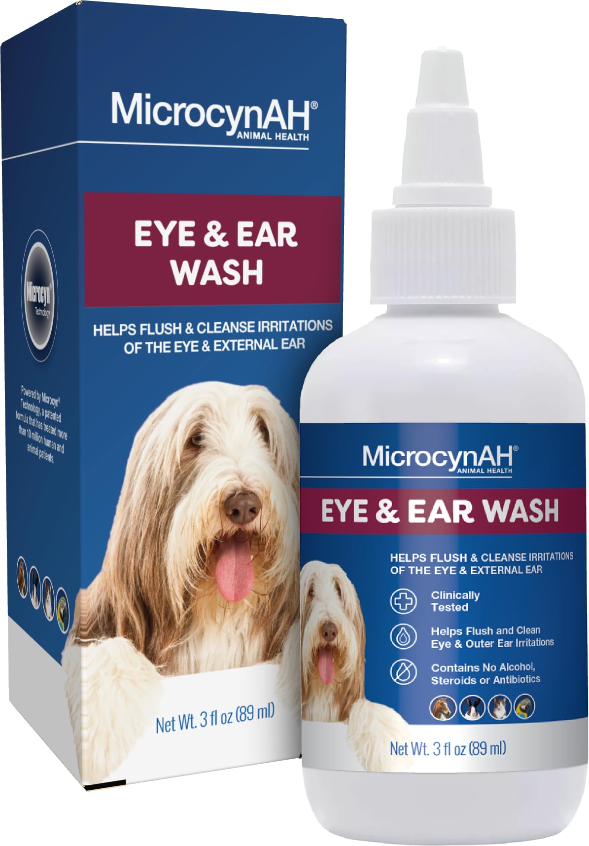Microcyn AH Eye & Ear Wash, Cleaning & wound care for Pets 89ml