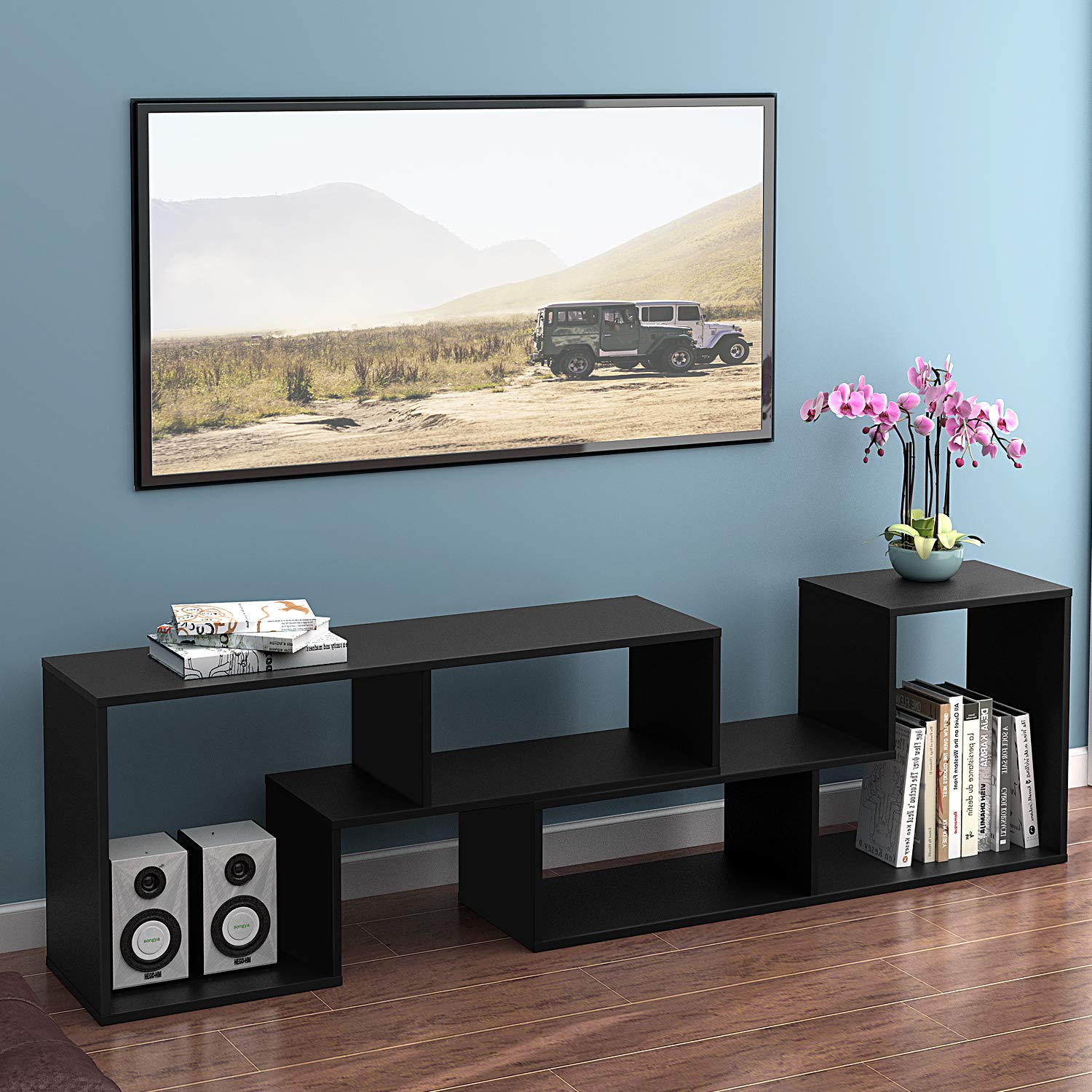 DEVAISE Versatile TV Stand, Entertainment Center Console, Bookshelf for Living Rooms, Black