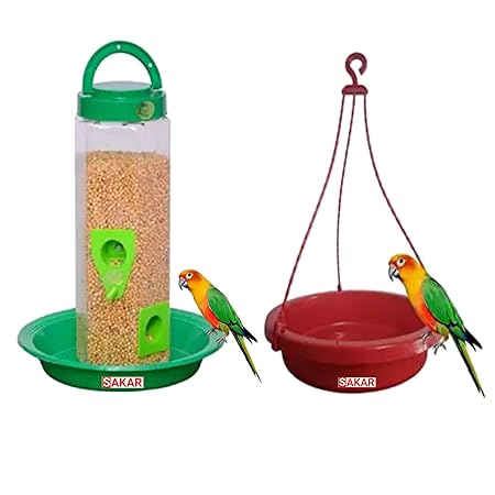 SAKAR Hanging Bird Feeder with Bottle and Plate and Hanging Water Pot Easy to Hang in Balcony Ideal for Home and Garden Use