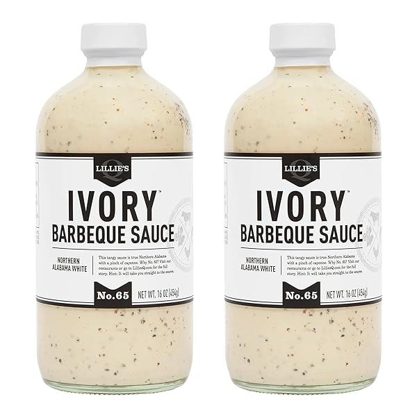 LILLIE’S Q – IVORY BARBEQUE SAUCE, GOURMET BBQ SAUCE, TANGY WHITE BBQ SAUCE, SUGAR-FREE SAUCE, PREMIUM INGREDIENTS, MADE WITH GLUTEN-FREE INGREDIENTS (16 OZ, 2-PACK)