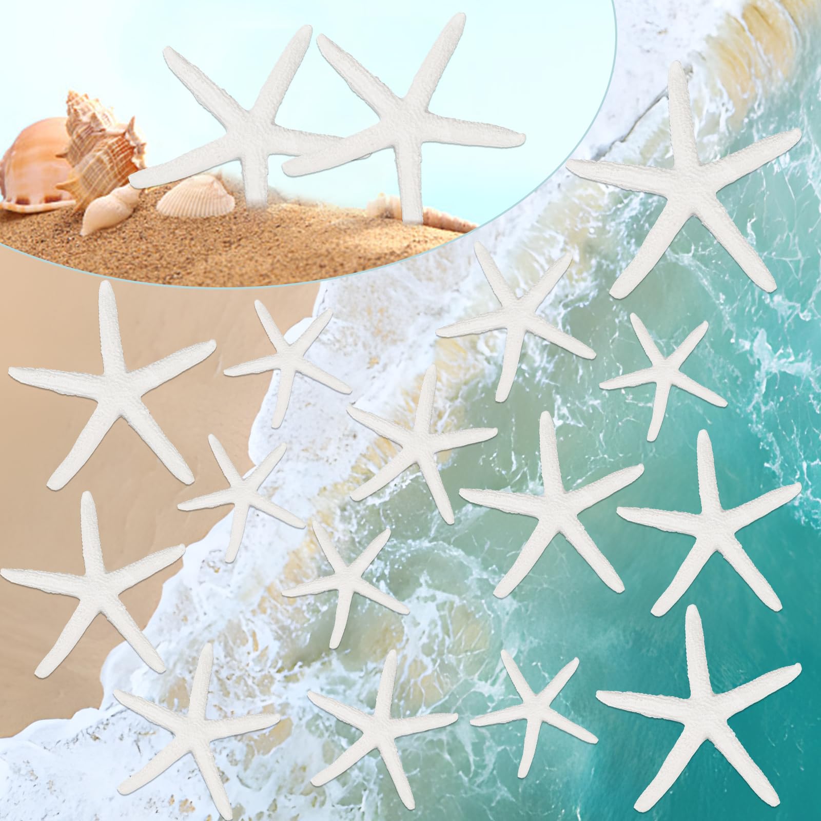 Pack of 20 Starfish Decoration, Finger Starfish Resin Starfish Sea Animals Maritime Decoration, Flatback Mini Starfish for Wedding, Beach Theme Party, Home Decoration Crafts, Aquarium Fishing Net
