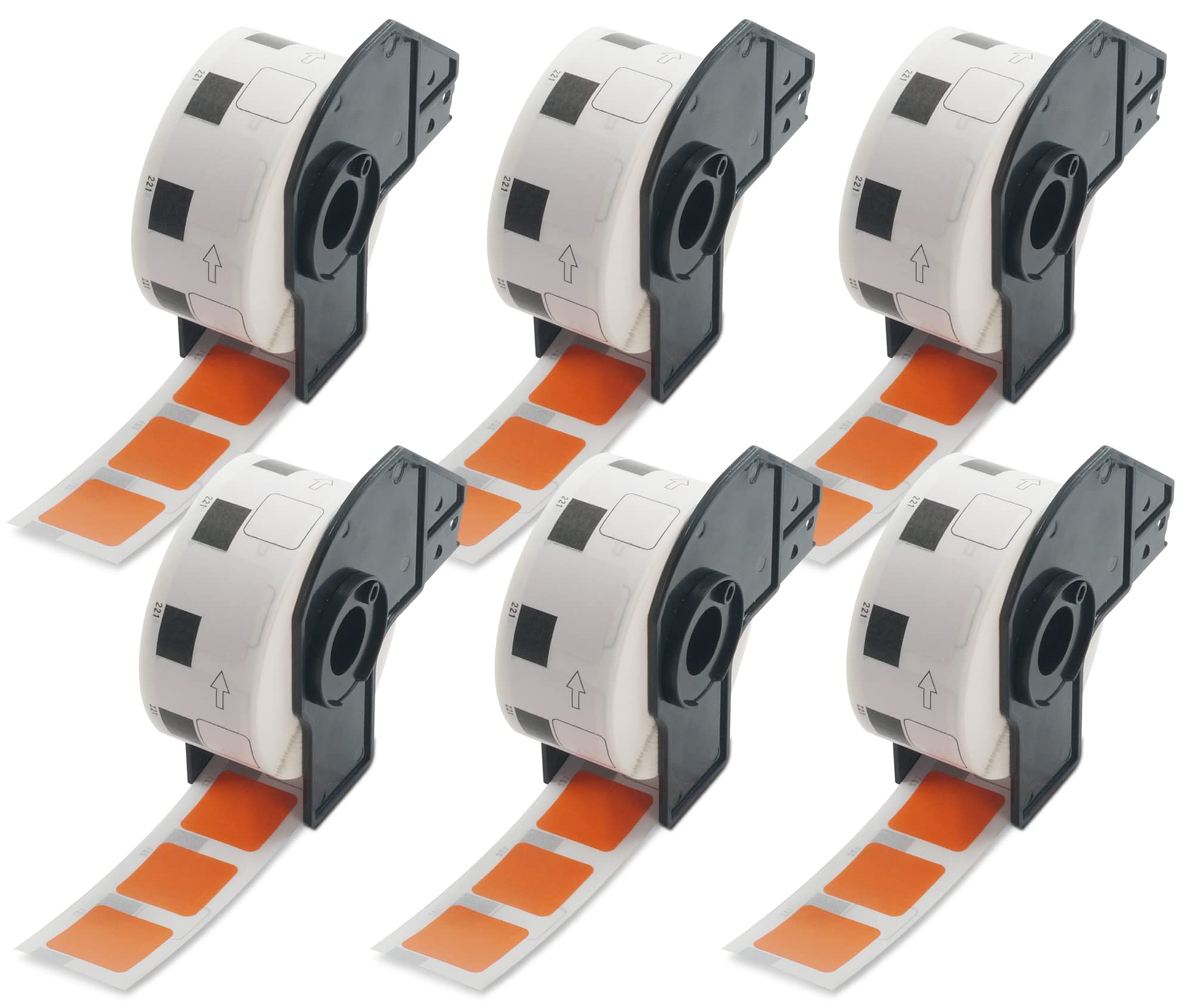 BETCKEY - 6 Rolls DK-11221 Colored Labels, 23mm x 23mm, Black on Orange, 6000 Square Labels Using for QL Label Printers