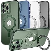 MAGIC JOHN Magnetic Case for iPhone 13 Pro Max Phone Case[Compatible with Magsafe] [with Magnetic Mental Stand][Military Grade Shockproof][Anti Yellowing],Translucent Matte Back with Soft Edge,Green
