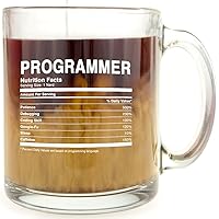 Programmer Nutrition Facts - Coding Nerd Glass Coffee Mug - Makes a Great Geek Gift For IT Support, Computer Science Engineer