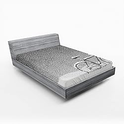 Ambesonne Winter Fitted Sheet, Bicycle Covered Snow