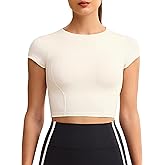 ENERBLOOM Workout Crop Tops for Women Yoga Short Sleeve Mild Support Slim Fit Cropped Athletic Shirts Gym Tee Built in Bra