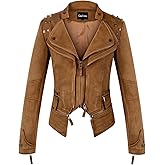 chouyatou Women's Fashion Studded Perfectly Shaping Faux Leather Biker Jacket
