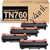 v4ink TN760 Toner Compatible Replacement for Brother TN760 TN-760 TN730 TN770 Toner Cartridge Black for Brother Printer HL L2350DW L2370DW L2390DW L2395DW MFC L2690DW L2710DW L2717DW L2750DW 4-Pack