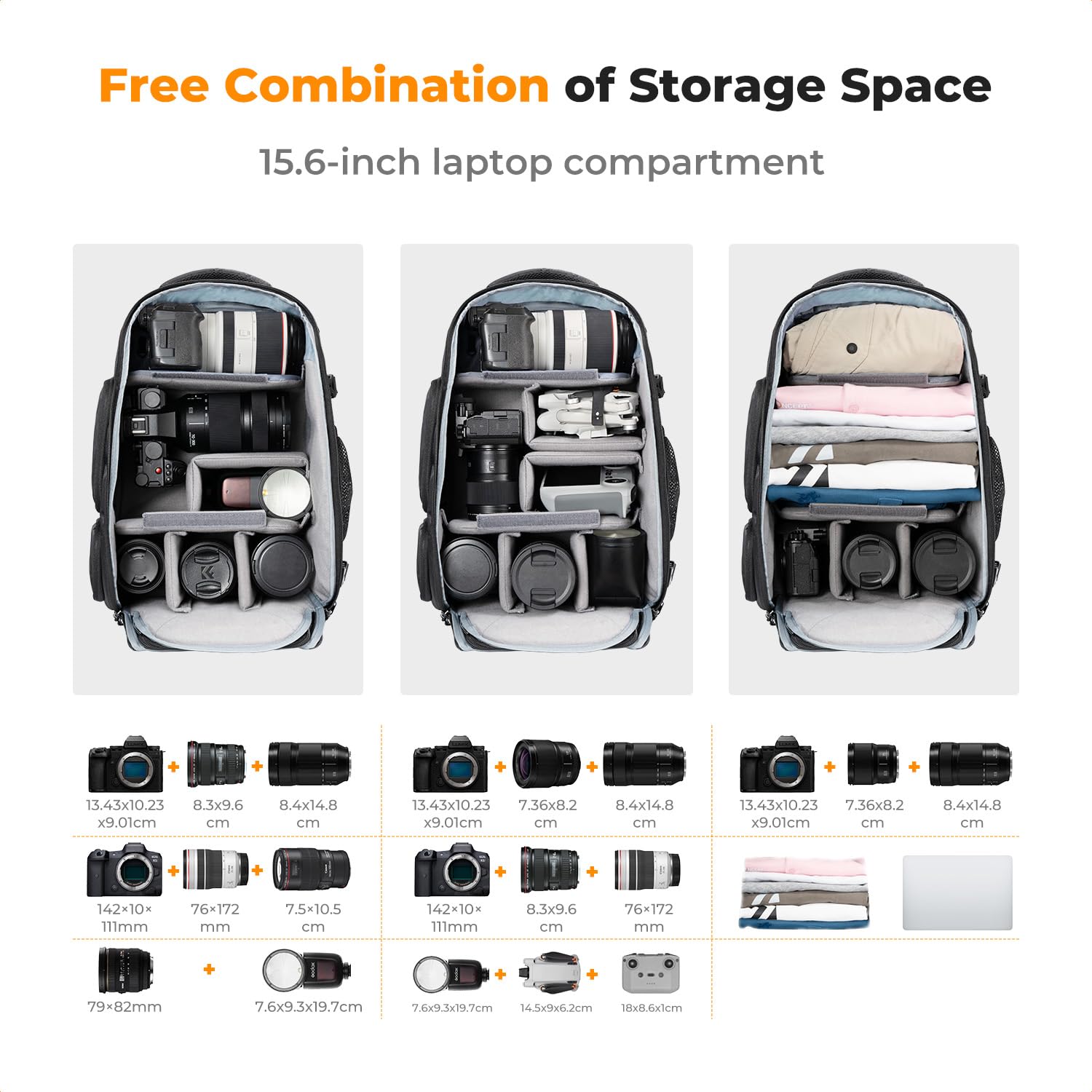 K&F CONCEPT Kamerarucksack wasserdicht Fotorucksack für Canon Nikon Sony Spiegelreflexkameras, Drohne, Objektiv, Laptop, Stativ und Zubehör 2