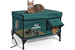 ROLIMATE Indestructible Heated Cat House for Outside Winter, 100% Waterproof, Safe Escape Door, Insulated Outdoor Cat Shelter with Heater for Feral Barn Cat Kitty (Forest Green, 26"x16"x18")
