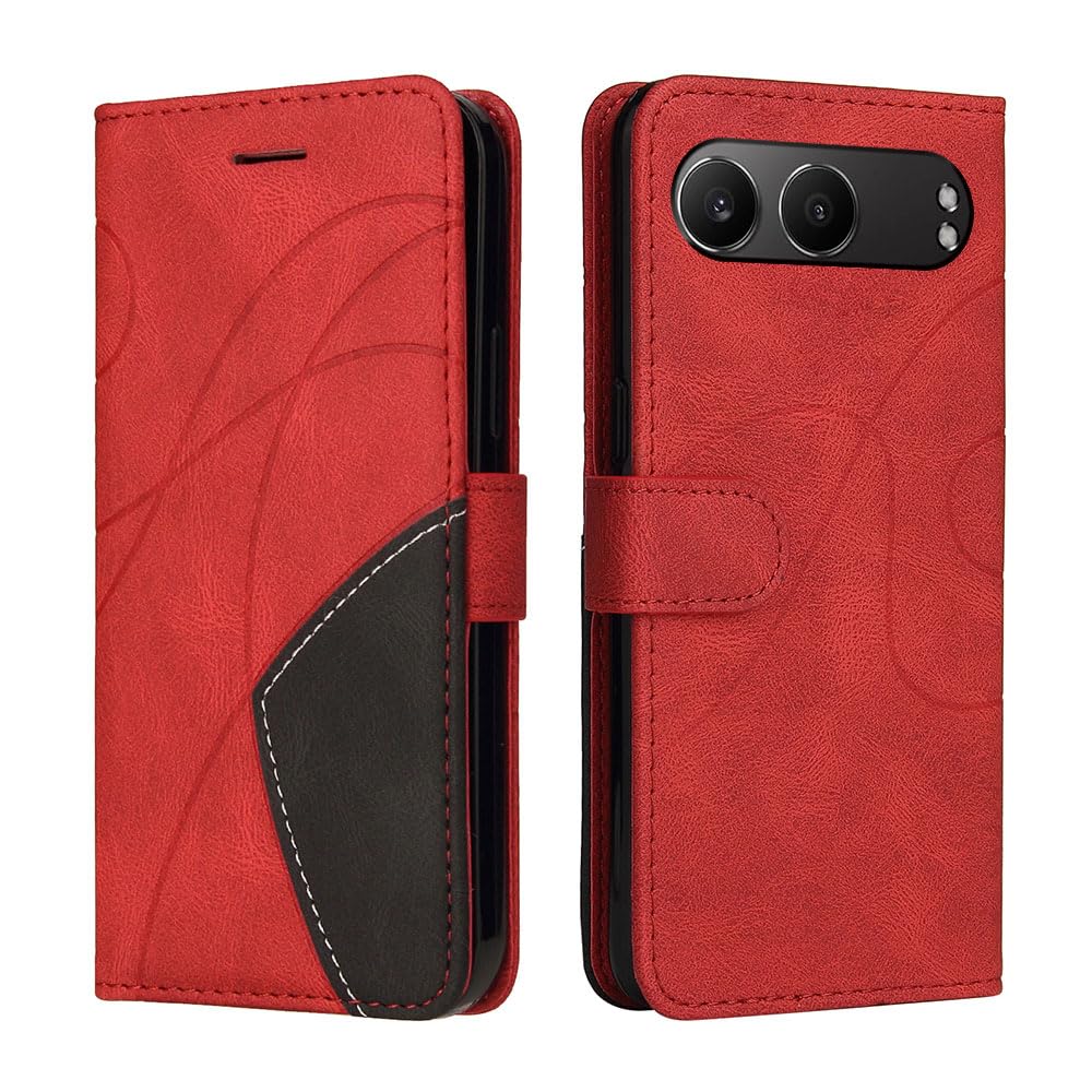 XINNI Protective Phone Case for OnePlus Nord 4 5G, PU/TPU Vintage Flip Leather Shockproof Cover Magnetic Book Style Wallet, Red