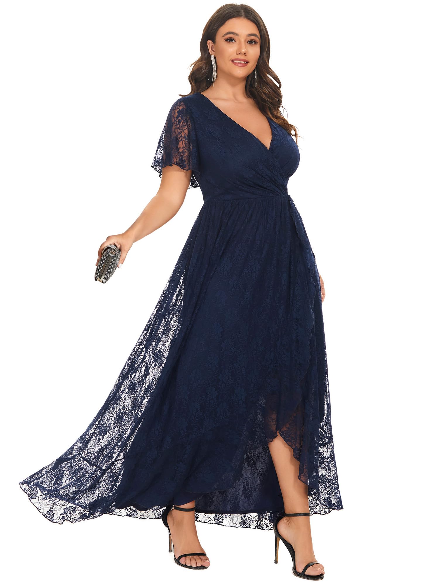Ever-Pretty Plus Women's V Neck Ruffles Sleeves
