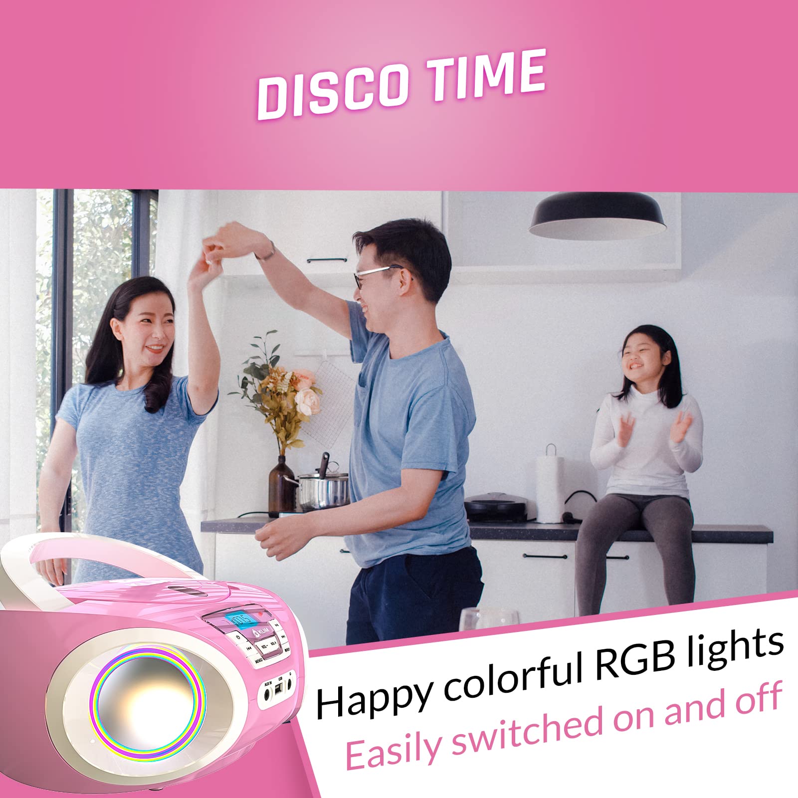 KLIM Candy Kids CD Player for Children - FM Radio - Includes Batteries - Pink - Boombox Portable - CD Player Children - with Speakers, Toddlers (Pink)