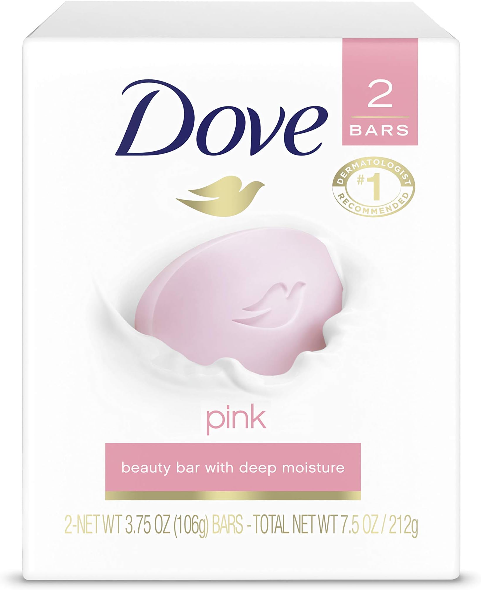 Dove Beauty Bar For Softer Skin More Moisturizing Than Bar Soap 3.75 oz Bars, 2 Count