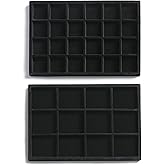 Frebeauty Stackable Velvet Jewelry Organizer Trays for Drawers Inserts Jewelry Storage Tray Display Case, Stud Earrings Bracelets Necklace Rings Accessories Trays for Women (Set of 2 Black)