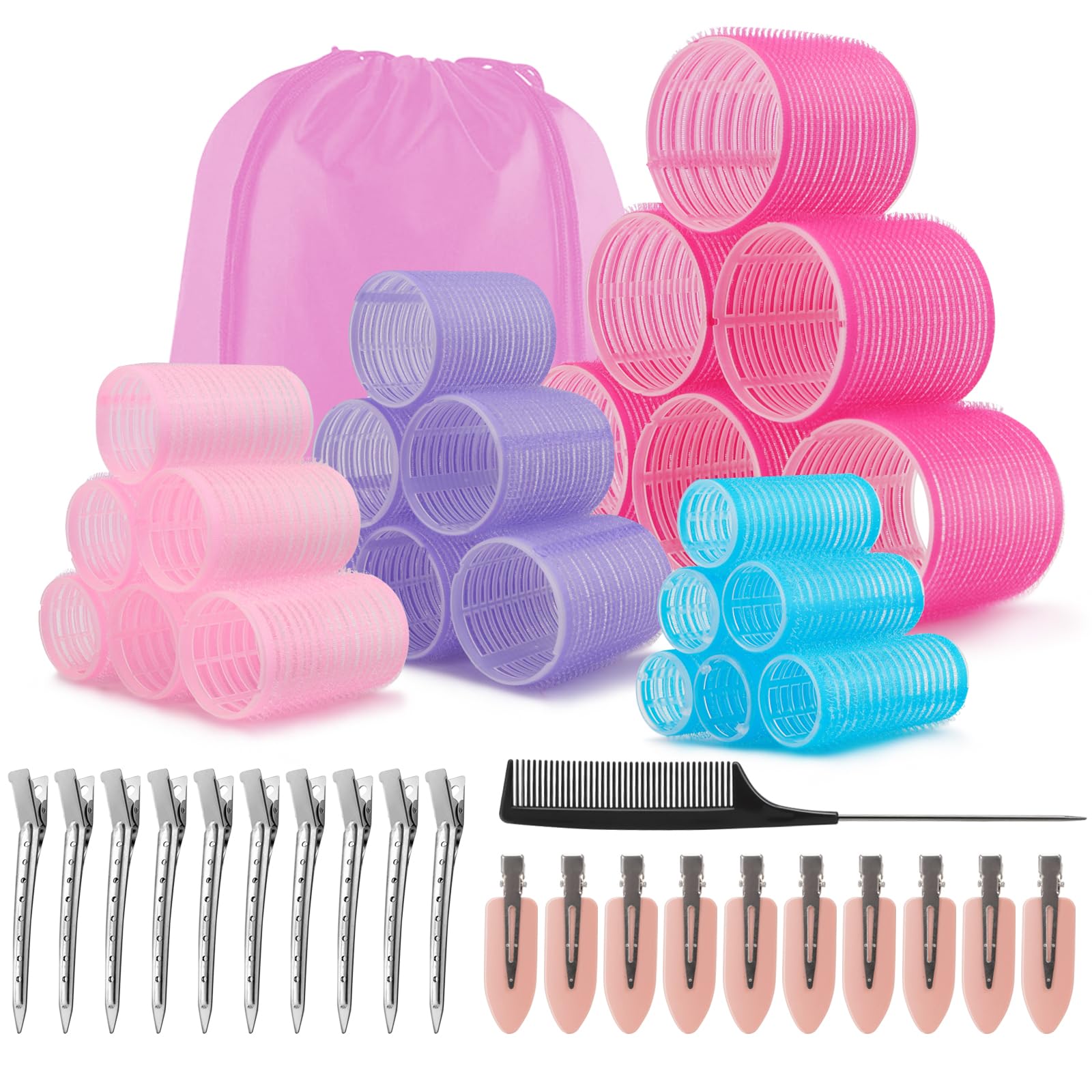Selutiya 54 PCS Hair Rollers with Clips, Rollers for Hair, With Clips-Jumbo Large Medium Small Rollers,for All Hair Lengths DIY Hairdressing (Multicolor)