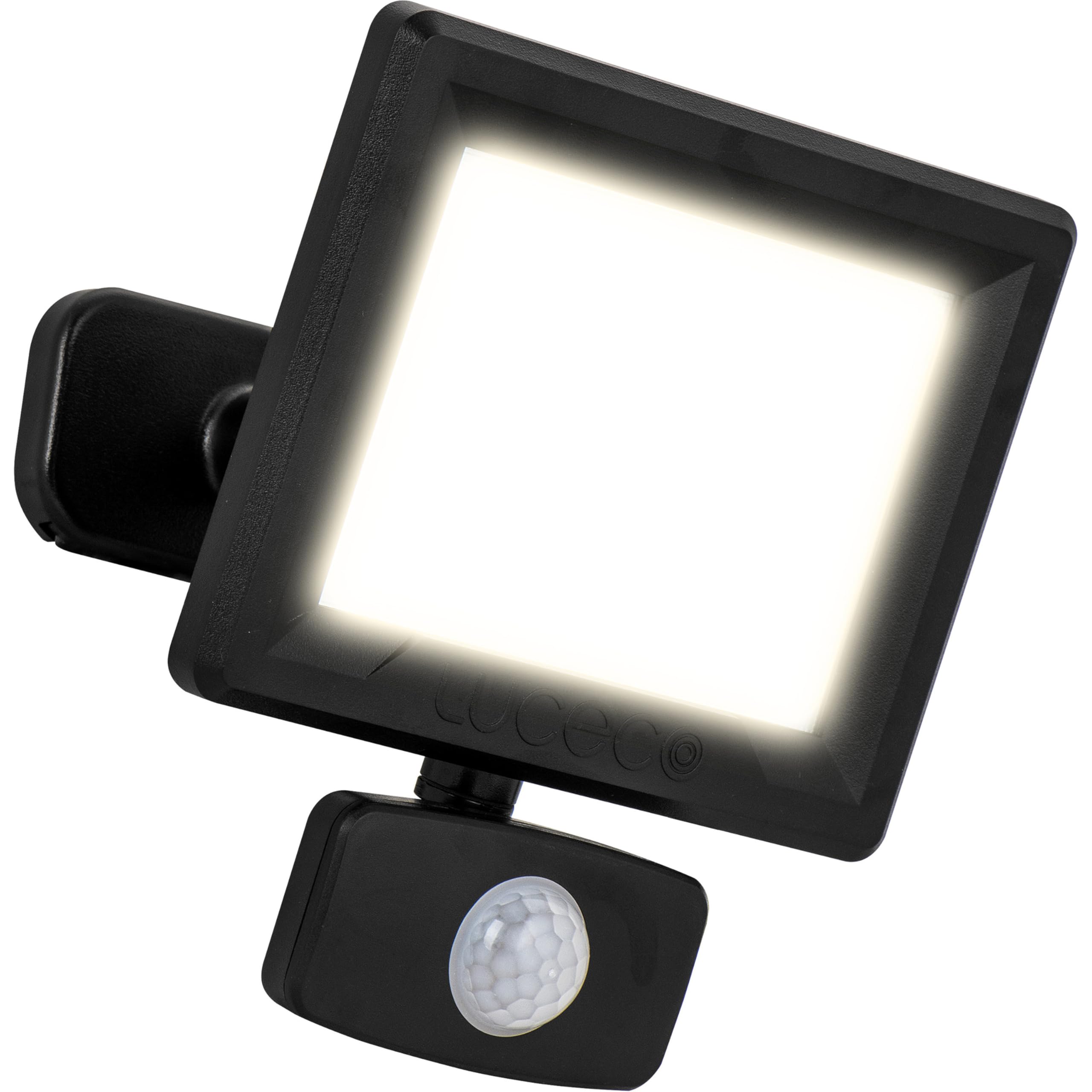 Luceco Outdoor Security LED Floodlight with PIR Motion Sensor for Driveways, Walkways and Gardens, Fit & Tilt Multi-Positioning, Exterior Lighting, Essence, Black, IP65, 20W, 2100lm, 4000K, EFLD20B40P