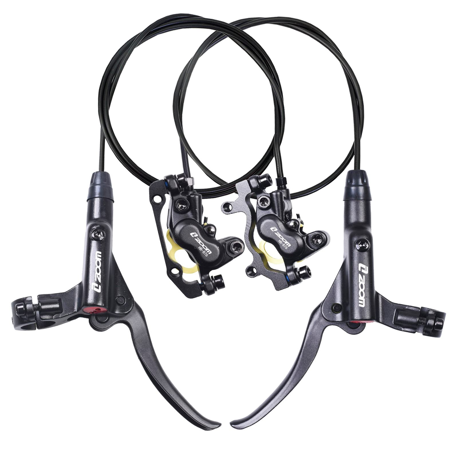 ThinkTop 4 Piston Bike Hydraulic Disc Brake, MTB Bicycle Oil Pressure 4 Piston Driving Brake Caliper, Left (Front) 800/Right (Rear) 1400mm (Black)