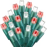 LED Christmas Mini String Lights, 14 Feet 50LEDs F5 Red White Mini Lights, Connectable Christmas Tree Lights for Wreath Garland Holiday Party Wedding Outdoor Indoor Christmas Decoration, Green Wire