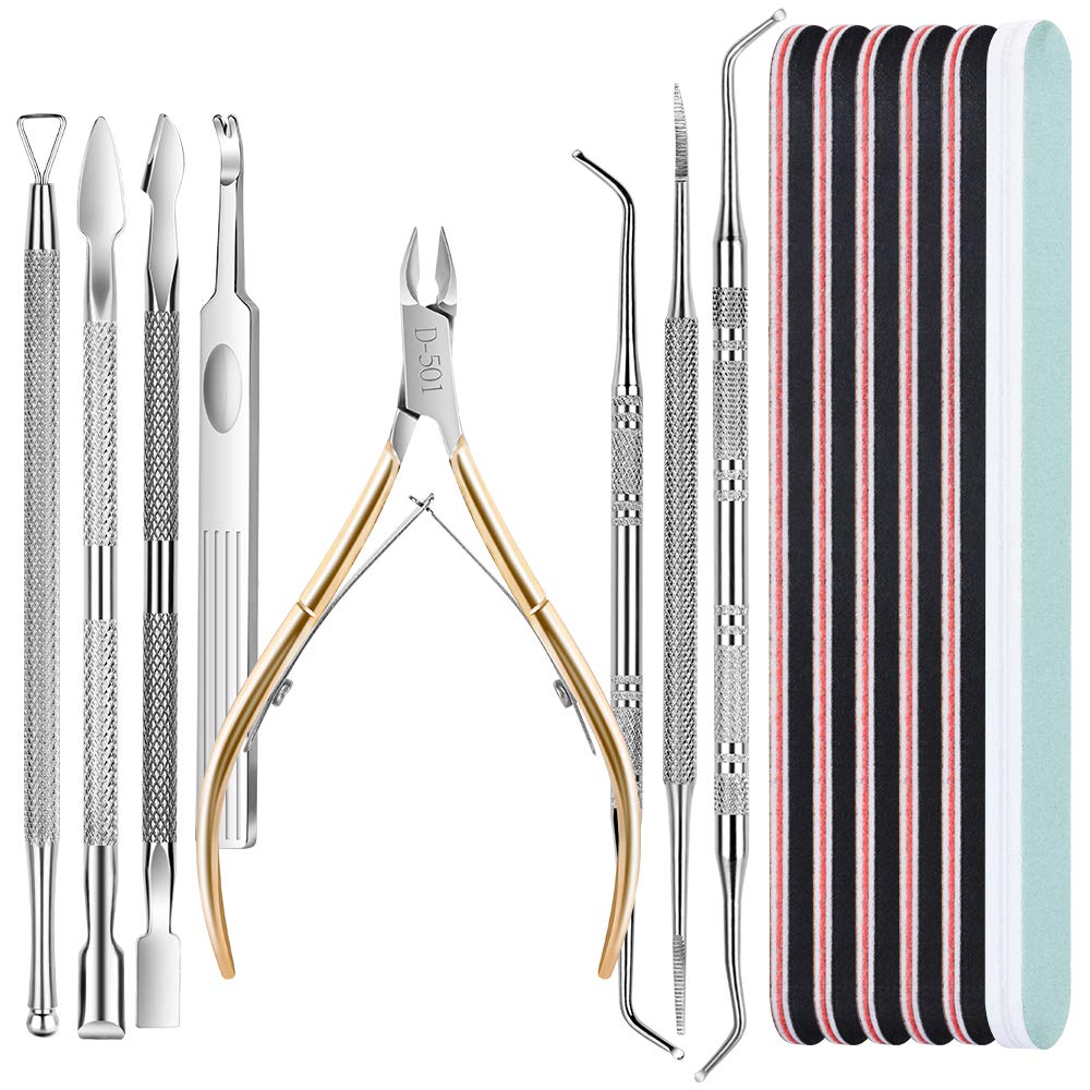 FANDAMEI Nail Cuticle Tools Kits, 1PCS Cuticle Nippers, 4PCS Cuticle Pusher Cutter, 3PCS Ingrown Toenail File and Lifters, 5PCS Grit Nail File Black, 1PCS Nail Buffer. Professional Nail Cleaner Tools: Beauty